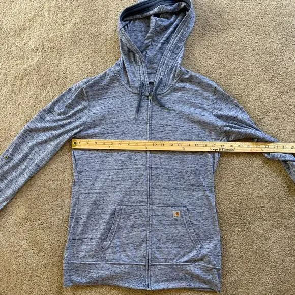 Carhartt Women’s Hoodie Large Blue‎ Full Zip Roll Tab Sleeve Lightweight - Picture 3 of 11
